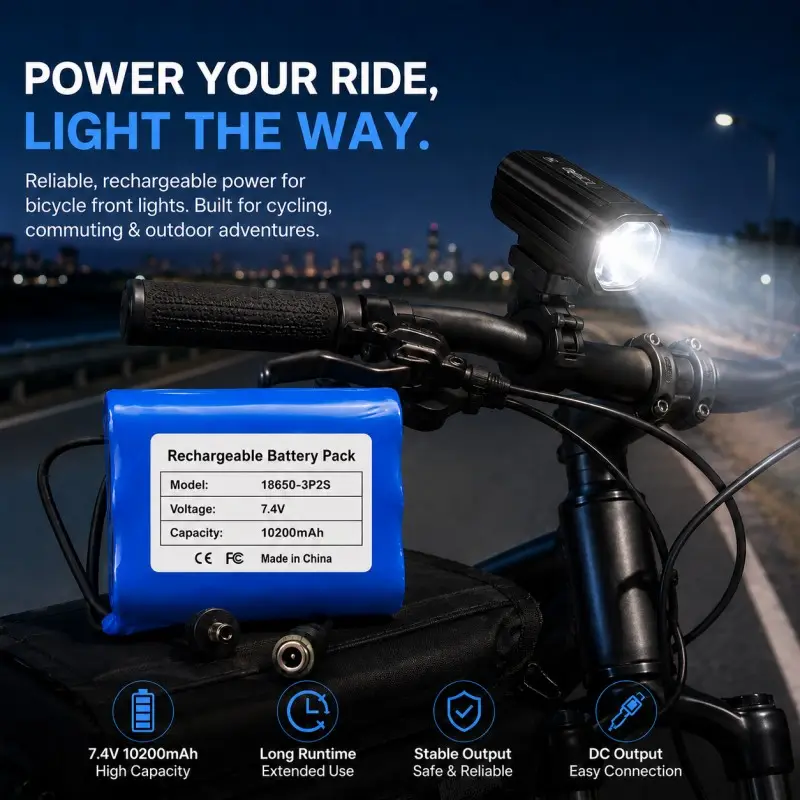 Pacote de baterias de lítio 18650 de alta capacidade com conectores DC para luzes de ciclismo