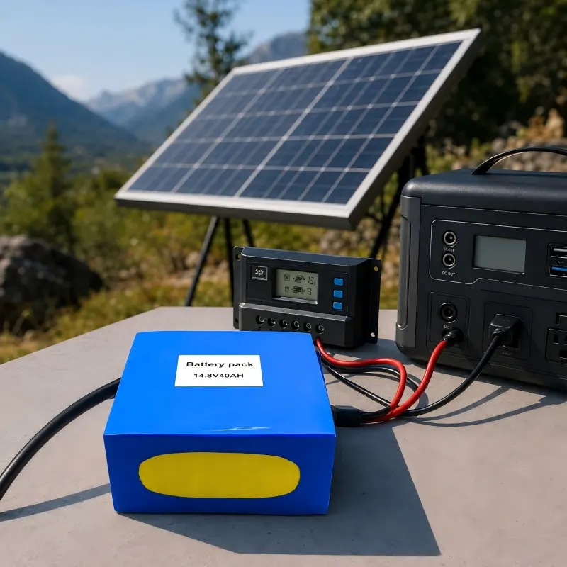 Cena de aplicações do sistema solar com bateria e fiação de 14,8V 40Ah