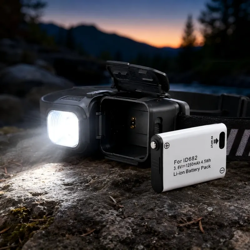 Bateria recarregável OEM para farol com interface de carregamento USB-C